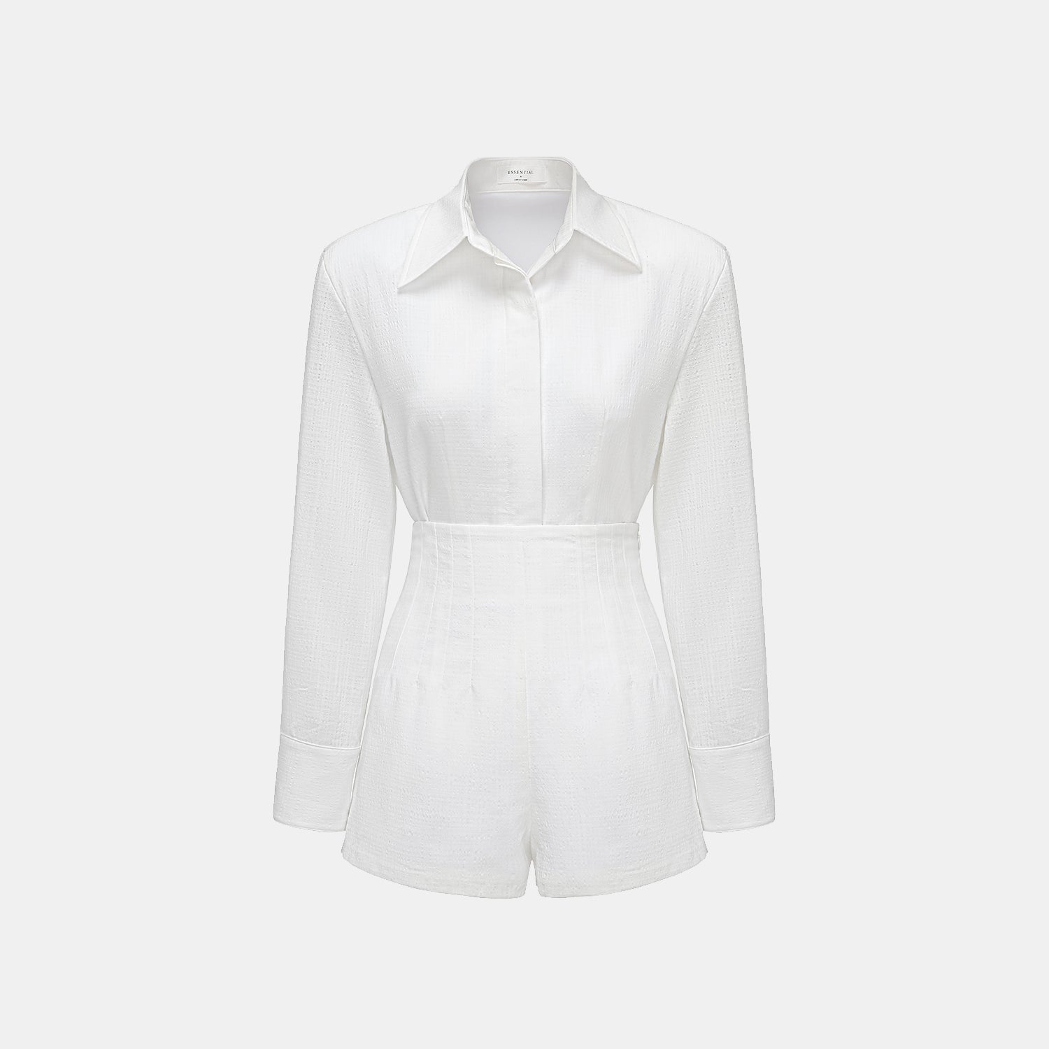 “Easy go Chic” 華夫格墊肩襯衫/短褲套裝—白