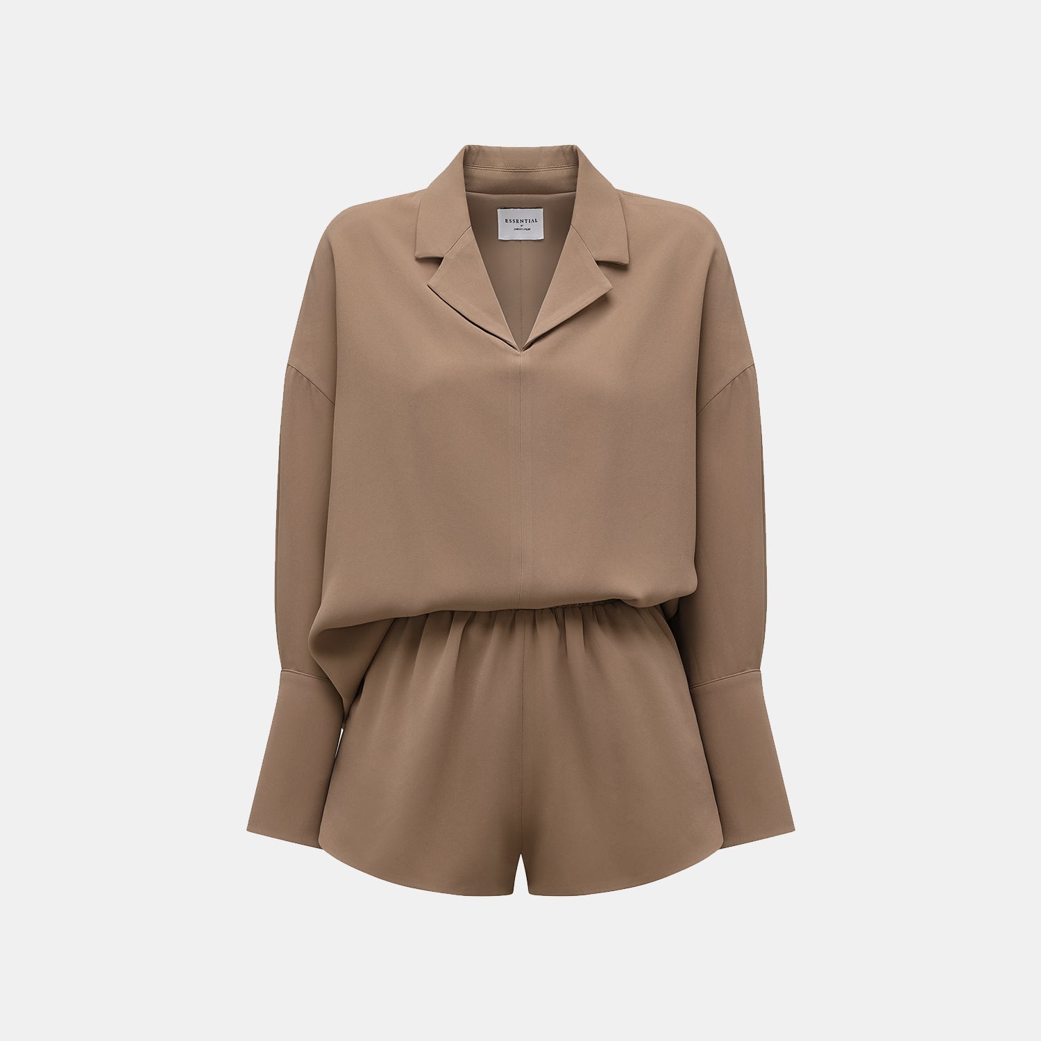 “Easy-go Chic” 肌理醋酸西裝罩衫/短褲套裝—Mocca