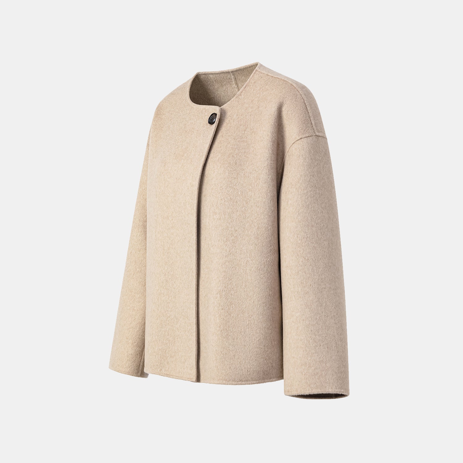 “Winter Diary” 100%Cashmere 雙面長絨工藝圍巾短大衣—燕麥