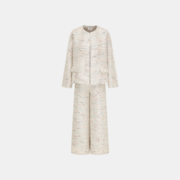 "Oxford Autumn Elegance" Tweed Oversized Jacket - White and Multicolor 