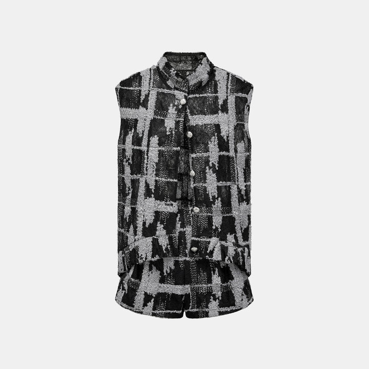 “Quiet Mastery.”義大利頂級細圈絨亮片織藝蕾絲馬甲背心—Nightingale Rose夜鶯玫瑰