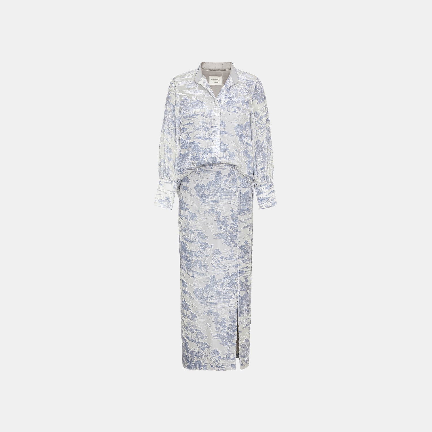 "Imperial Garden Teatime” 真絲絲絨燒花鉛筆裙—杏雨梨雲