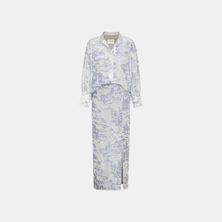 "Imperial Garden Teatime" Silk Velvet Burnt Flower Pencil Skirt - Xingyu Liyun 