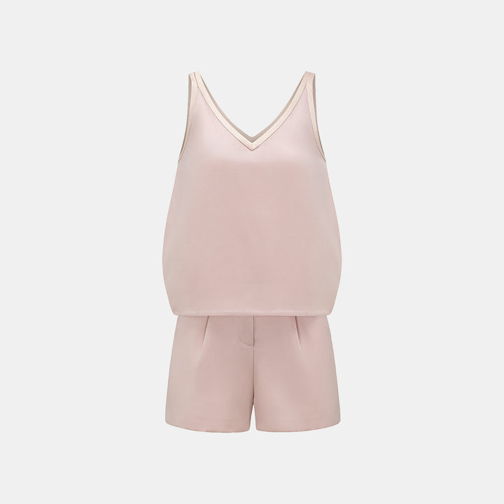 "Weekend at Monaco." 重磅緞面拼接工藝背心 — Pink