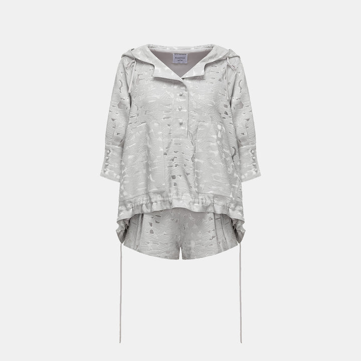 “春遊”提花連帽拉繩上衣—銀湖