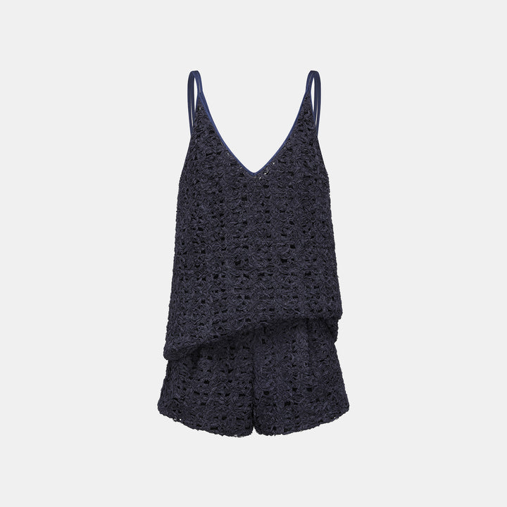 “Sloane Ave."繞畫織藝鏤花蕾絲細肩帶背心—Indigo Ballad布爾藍調