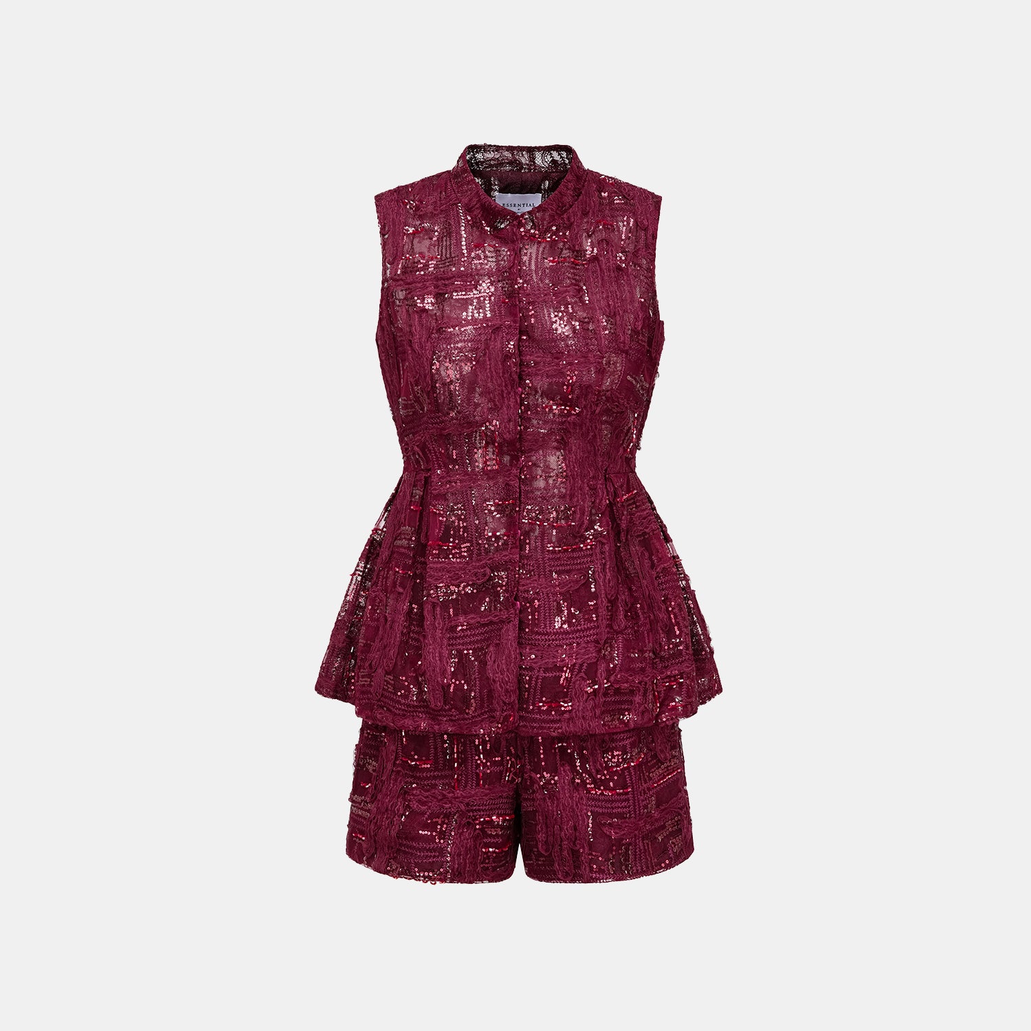 "Imperial Gala" 奢華蕾絲畫藝珠繡輕中式立體剪裁上衣—胭霞含春