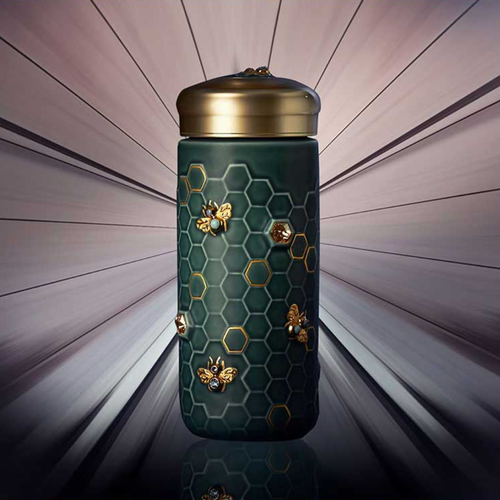 乾唐軒 吉星大豐收鎏金水晶隨身杯 ─ 孔雀綠金