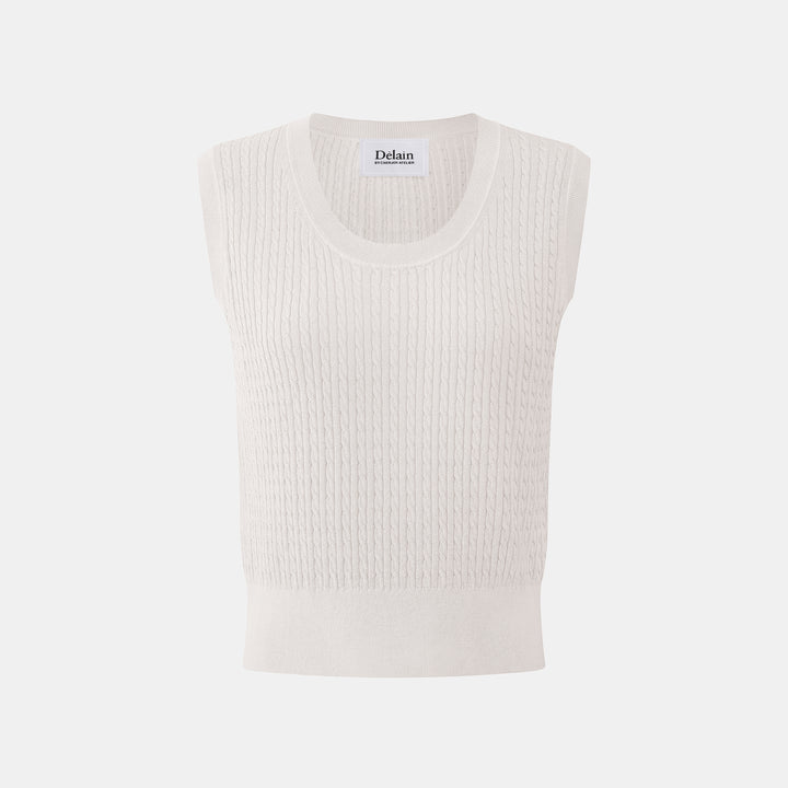 "White Tea晨光白茶" 100% 真絲細羅紋薄織背心 (Yarn by Loro Piana)