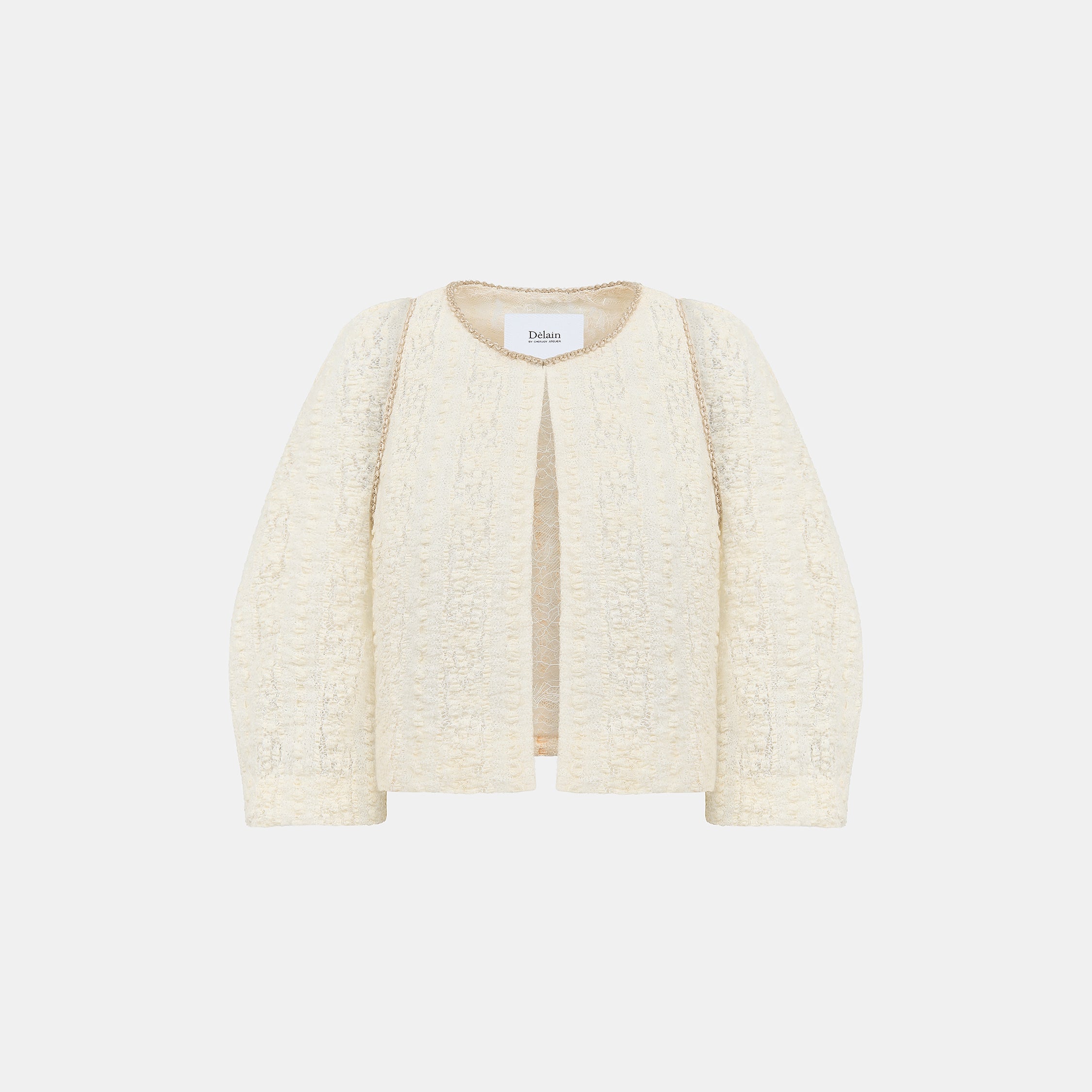 "Quiet Mastery."義大利立體點花勾織星點蕾絲五分袖短版外套—Velvet Moon暖月低語