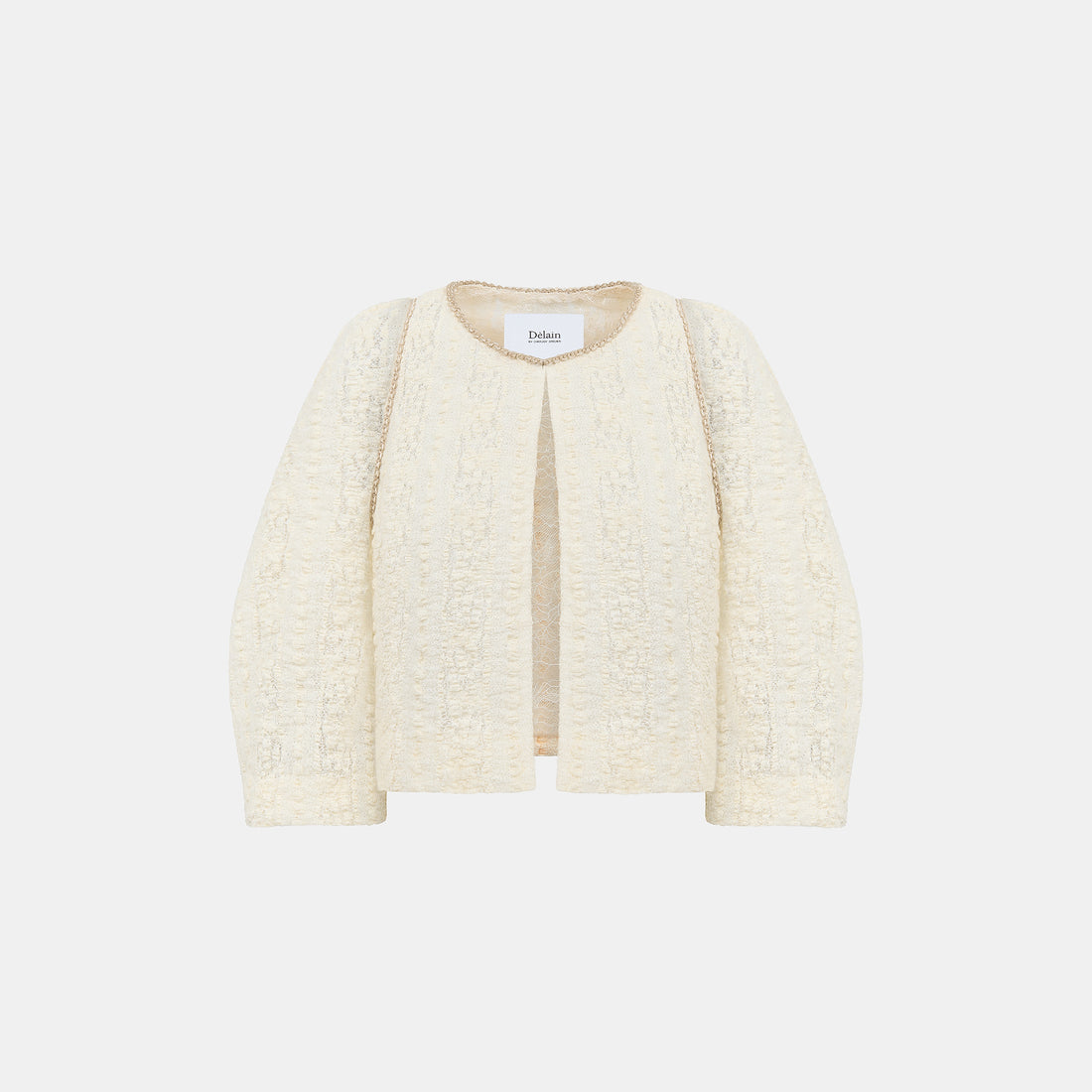 "Quiet Mastery."義大利立體點花勾織星點蕾絲五分袖短版外套—Velvet Moon暖月低語