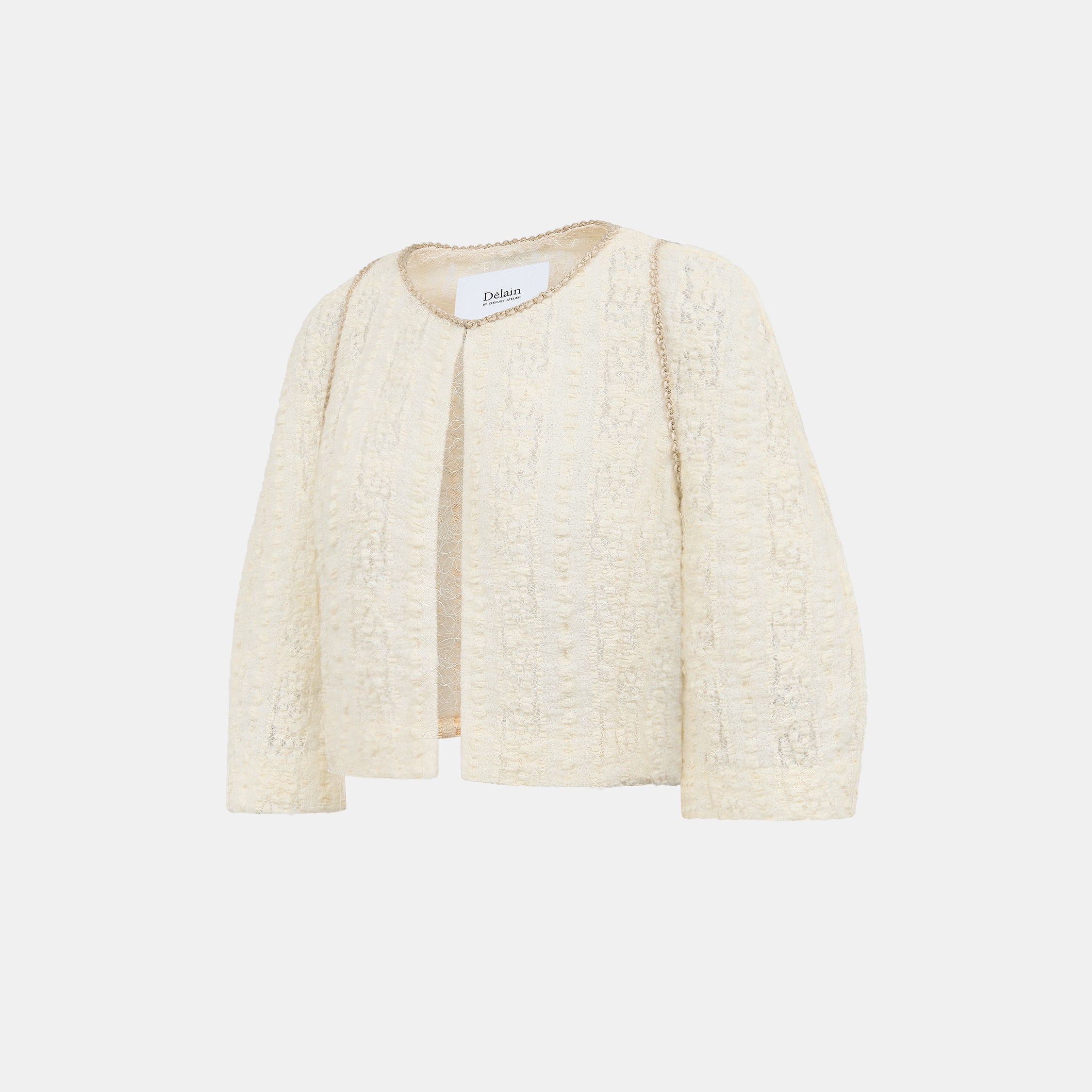 "Quiet Mastery."義大利立體點花勾織星點蕾絲五分袖短版外套—Velvet Moon暖月低語