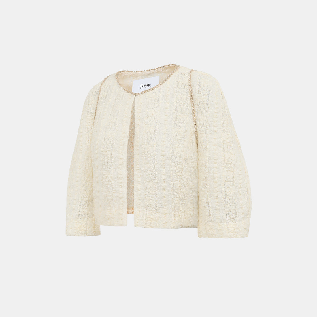 "Quiet Mastery."義大利立體點花勾織星點蕾絲五分袖短版外套—Velvet Moon暖月低語