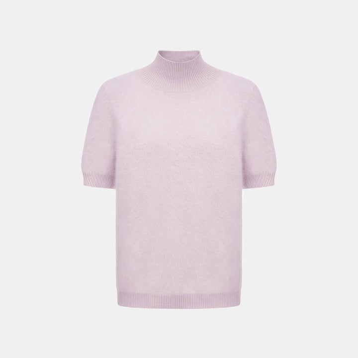 “一襲柔光 A Soft Halo • 柔霧薰紫 Soft Lavender” 100% Cashmere 極細絨柔梳纖工藝立領五分袖上衣