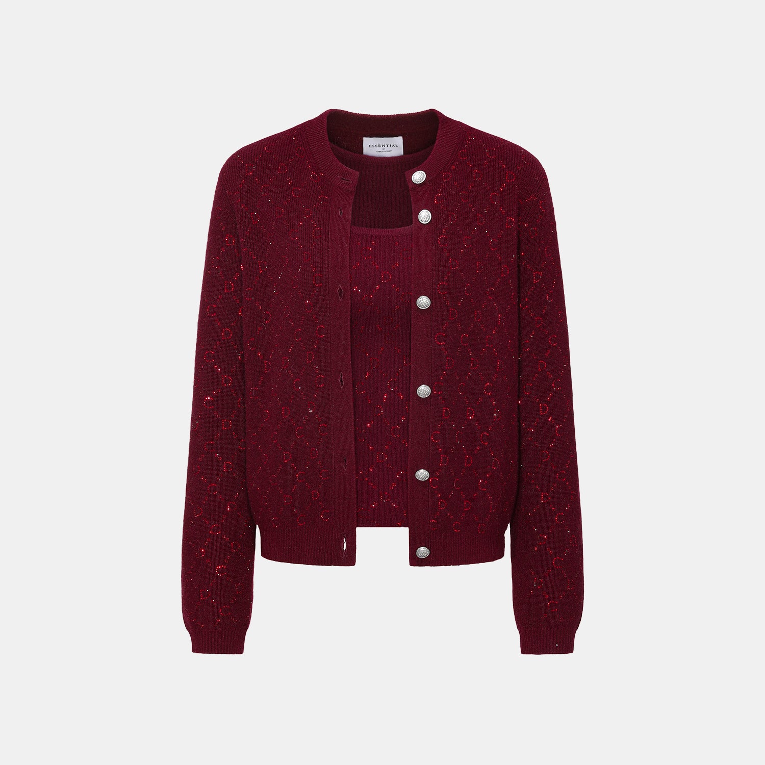 “Autumn Diary” 100% Cashmere立體鑽飾Monogram嵌花針織外套—Raspberry Jam野莓凝香