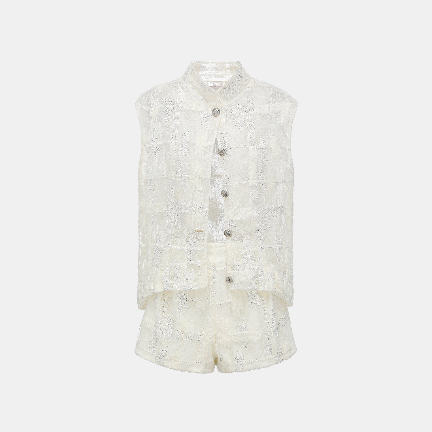 “Quiet Mastery.”義大利頂級細圈絨亮片織藝蕾絲馬甲背心—Starfall Gleam月亮詩心