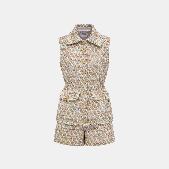 "Weekend at Monaco" Spanish gold-work lightweight tweed shorts—Whimsy Grove 