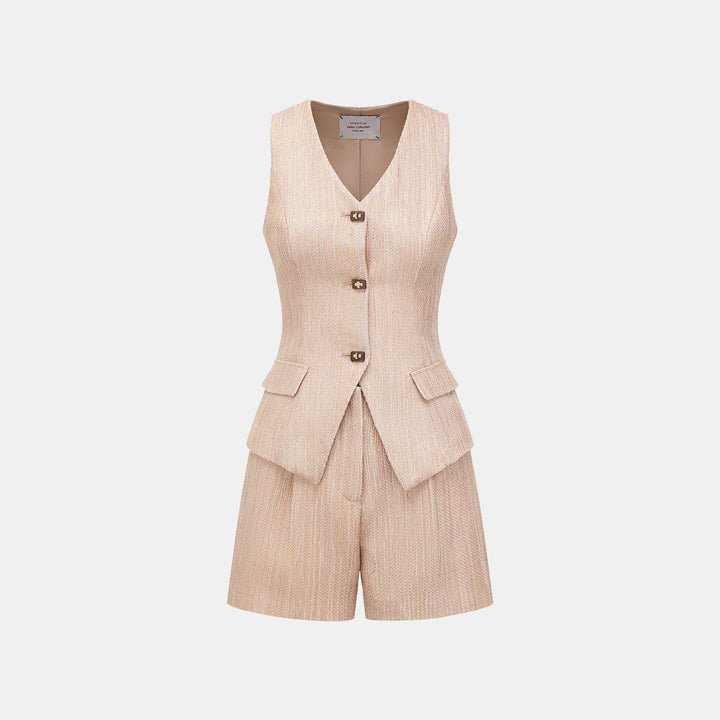 "Weekend at Monaco." Spanish Lightweight Tweed Slim Fit Vest — Amber Gold