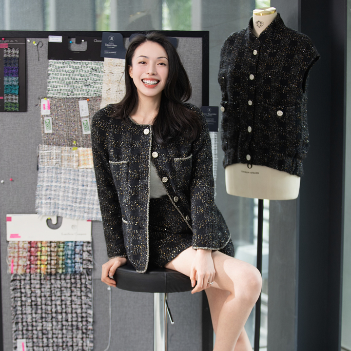 “Chelsea tea time.”義大利頂級初剪羊毛燦金星點花呢短褲—Cosmic Bloom星河煙花