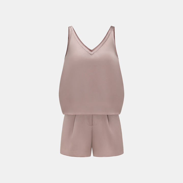 "Weekend at Monaco." 重磅緞面拼接工藝背心 — Taupe