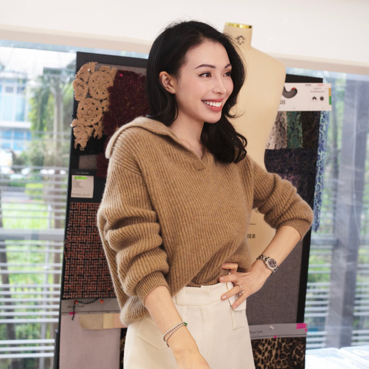 "Winter Diary" 100% Cashmere 粗針大翻領上衣（Yarn by Loro Piana)—Honey Suede蜜杏麂皮