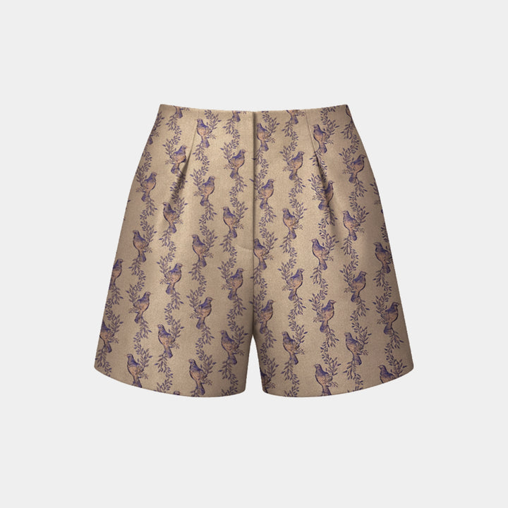 "Imperial Garden Teatime"義大利緹花錦織短褲—Blessed Plume瑞羽迎春