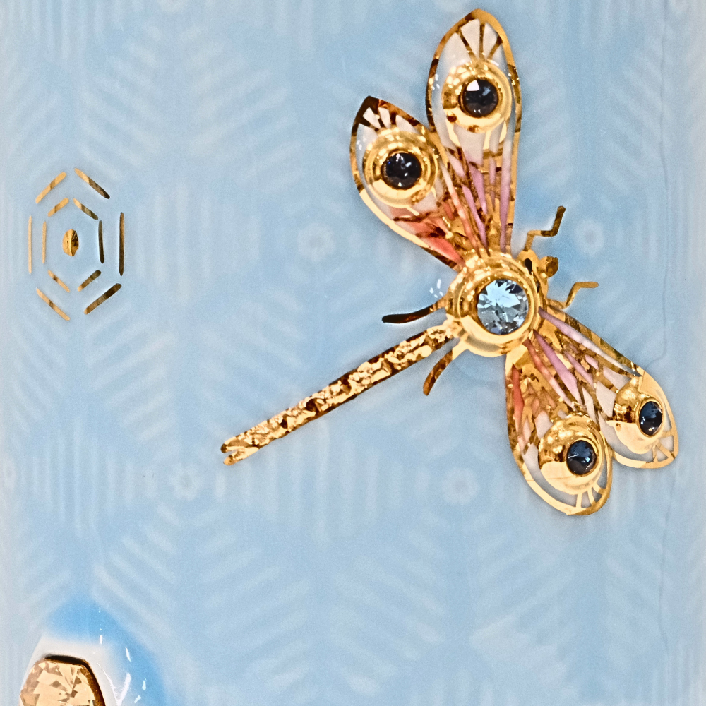 乾唐軒 吉星蜻投意合彩金水晶隨身杯─ 淺水藍彩金晶