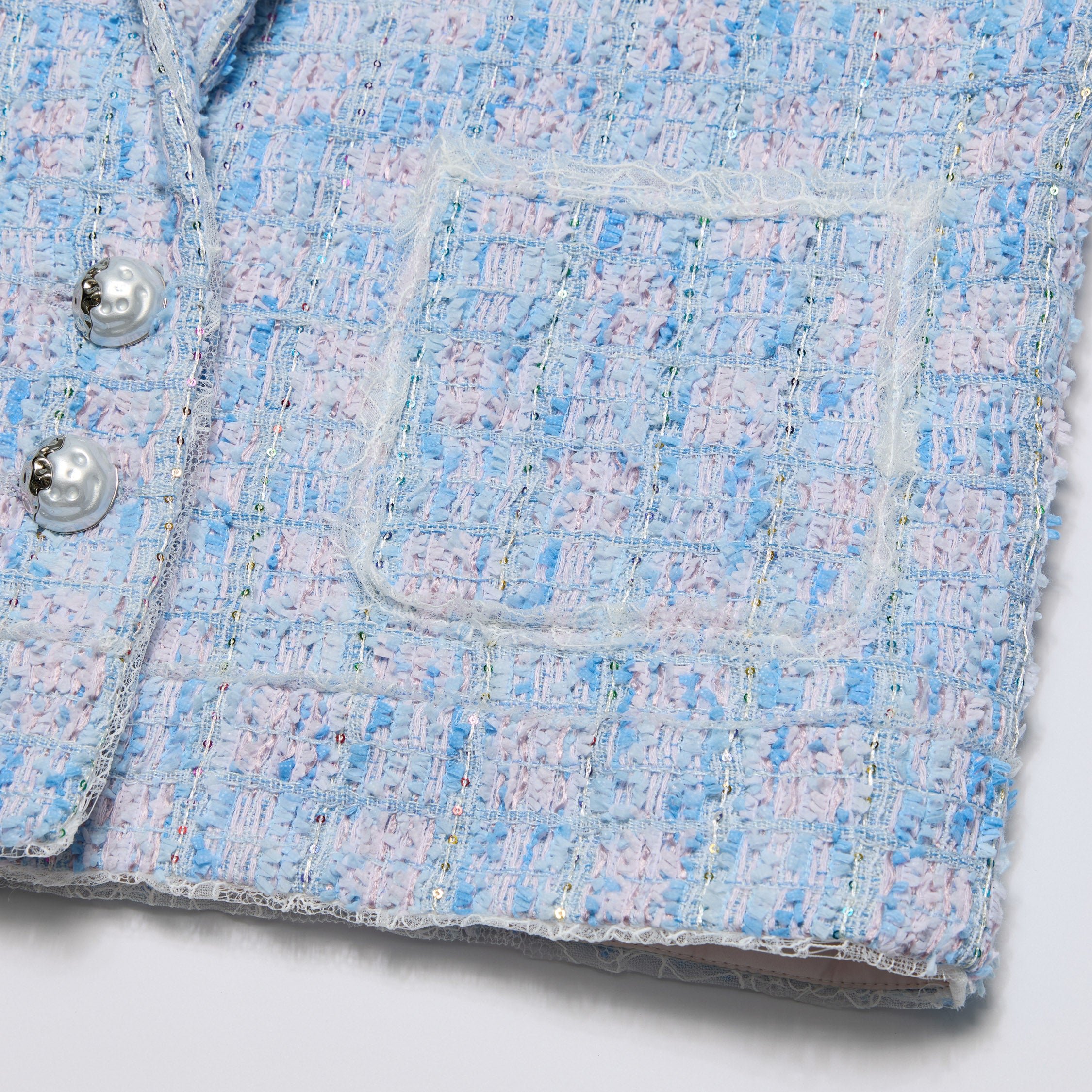 "Chelsea Citywalk." 法國立體簇紗亮片花呢外套—Blue Haze藍調清晨