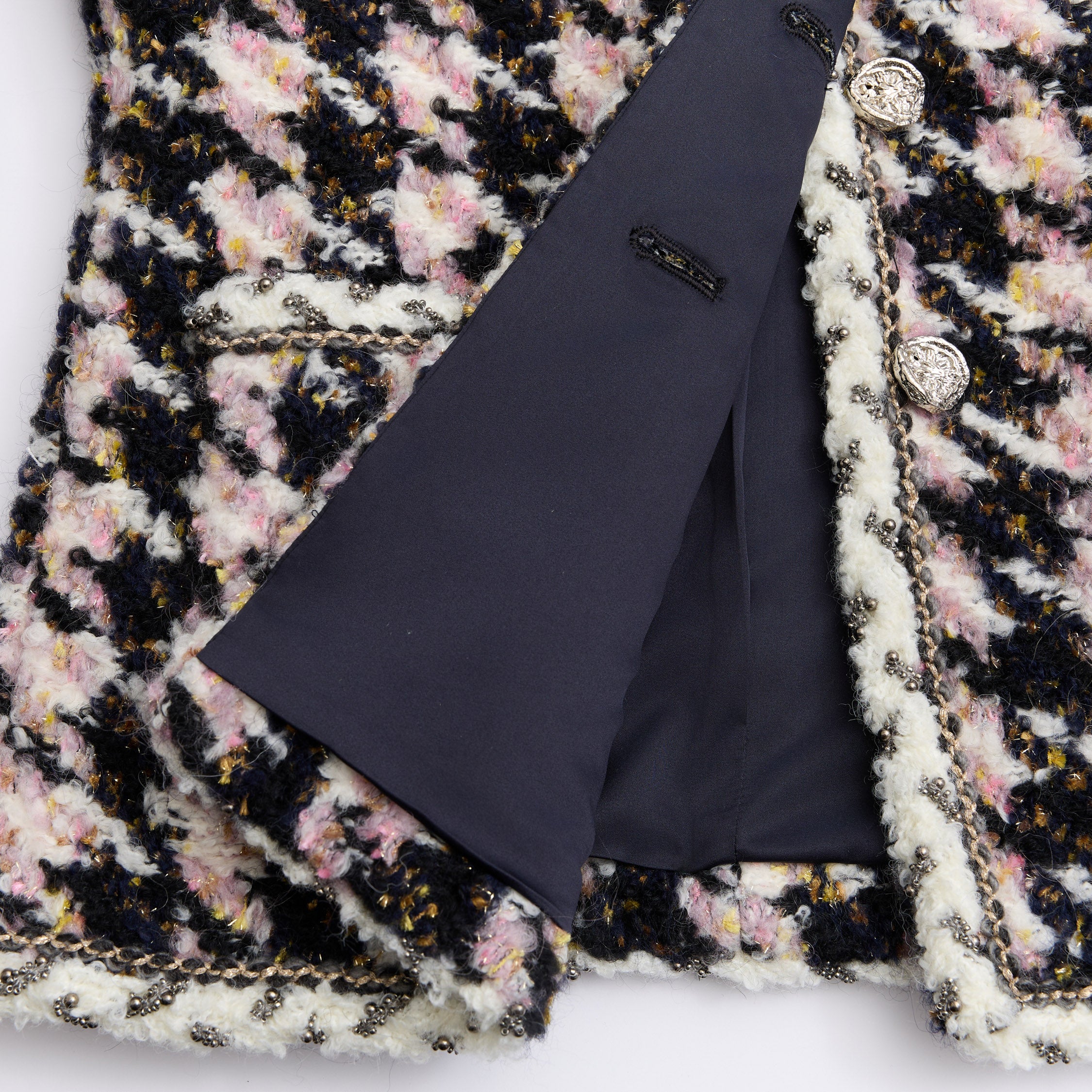 "Sloane Ave."法國羊毛柔絨縷金千鳥格經典No.4花呢外套—Garnier Noir加尼葉帷夜