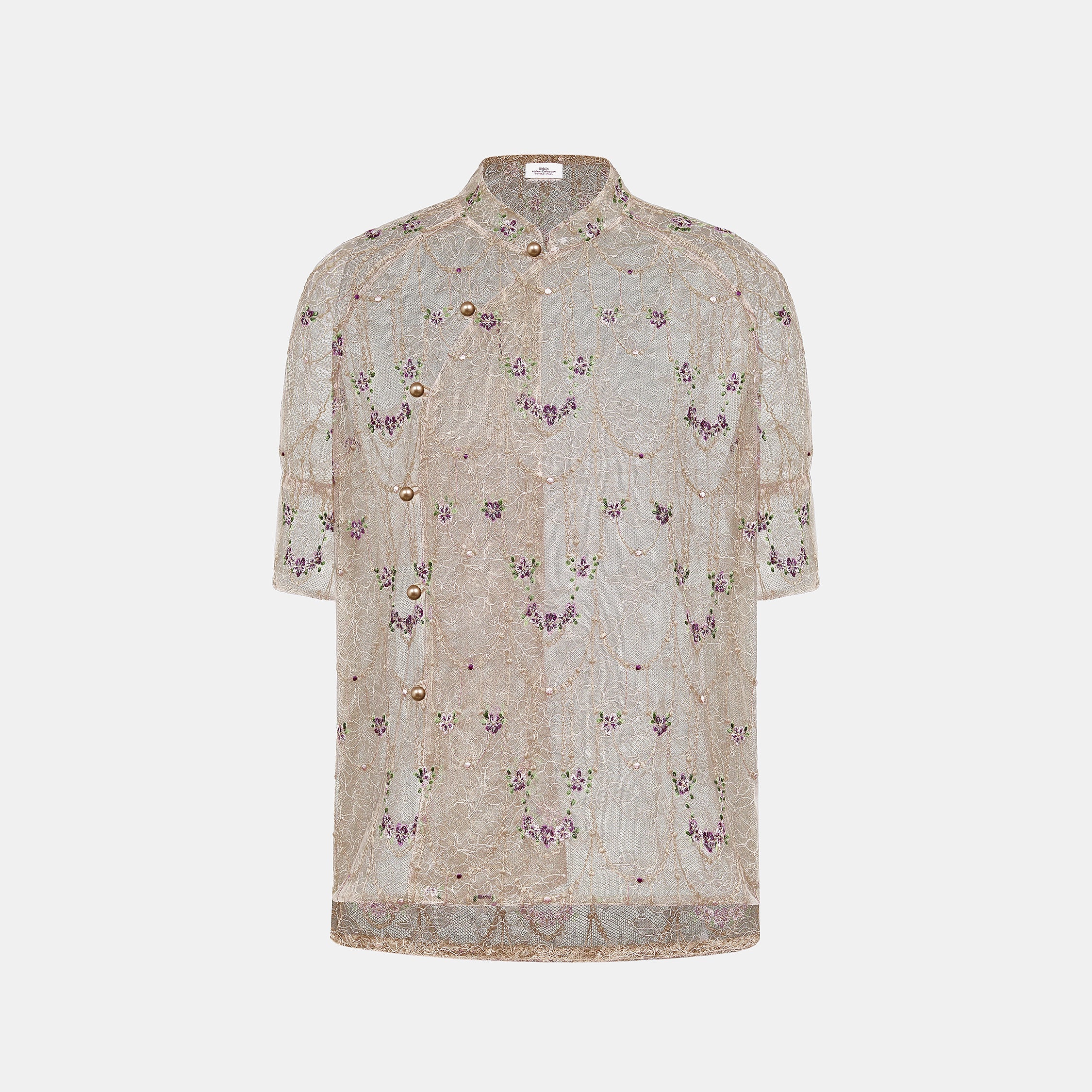 “Quiet Mastery”法國細繡織邊蕾絲輕國風短袖上衣—Floré Chain花語藏盒