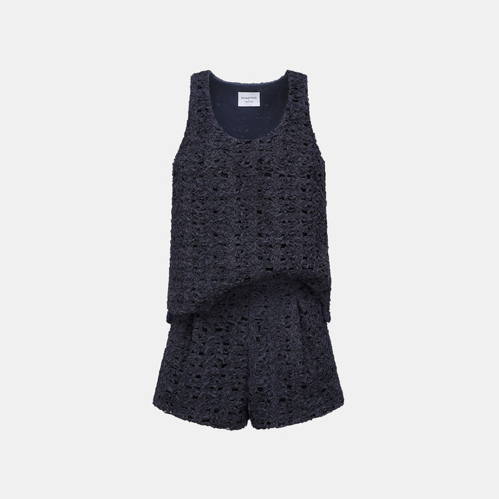 “Sloane Ave."繞畫織藝鏤花蕾絲背心—Indigo Ballad布爾藍調