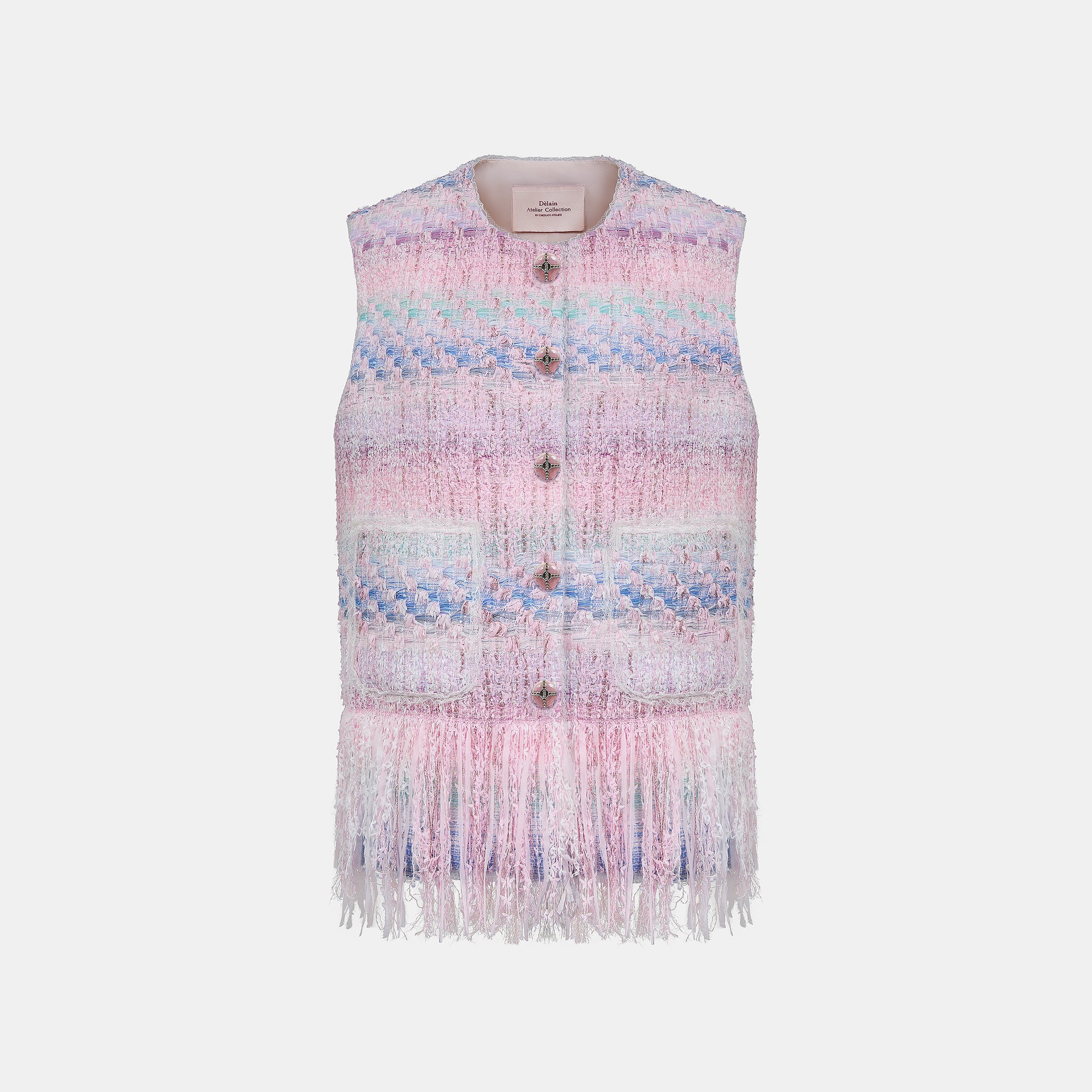 “Brunch at Ritz”法國羽紗流蘇花呢中長款馬甲背心—Woven Éclat 織光流影