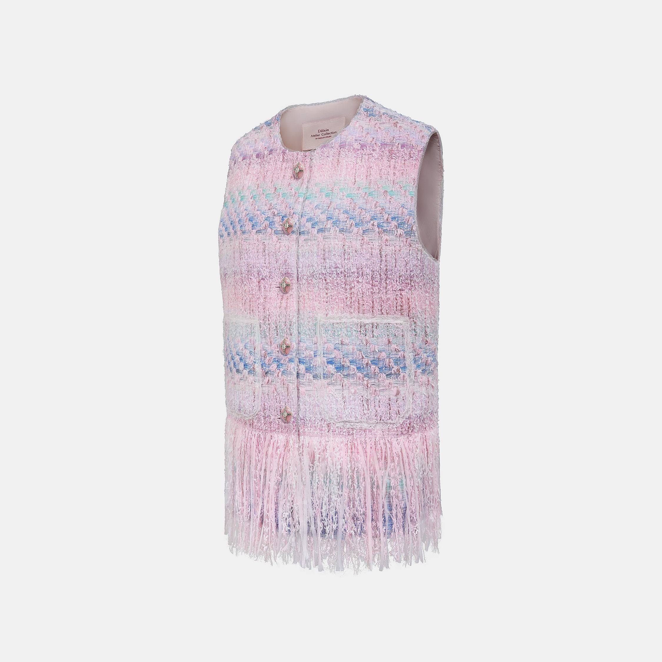 “Brunch at Ritz”法國羽紗流蘇花呢中長款馬甲背心—Woven Éclat 織光流影