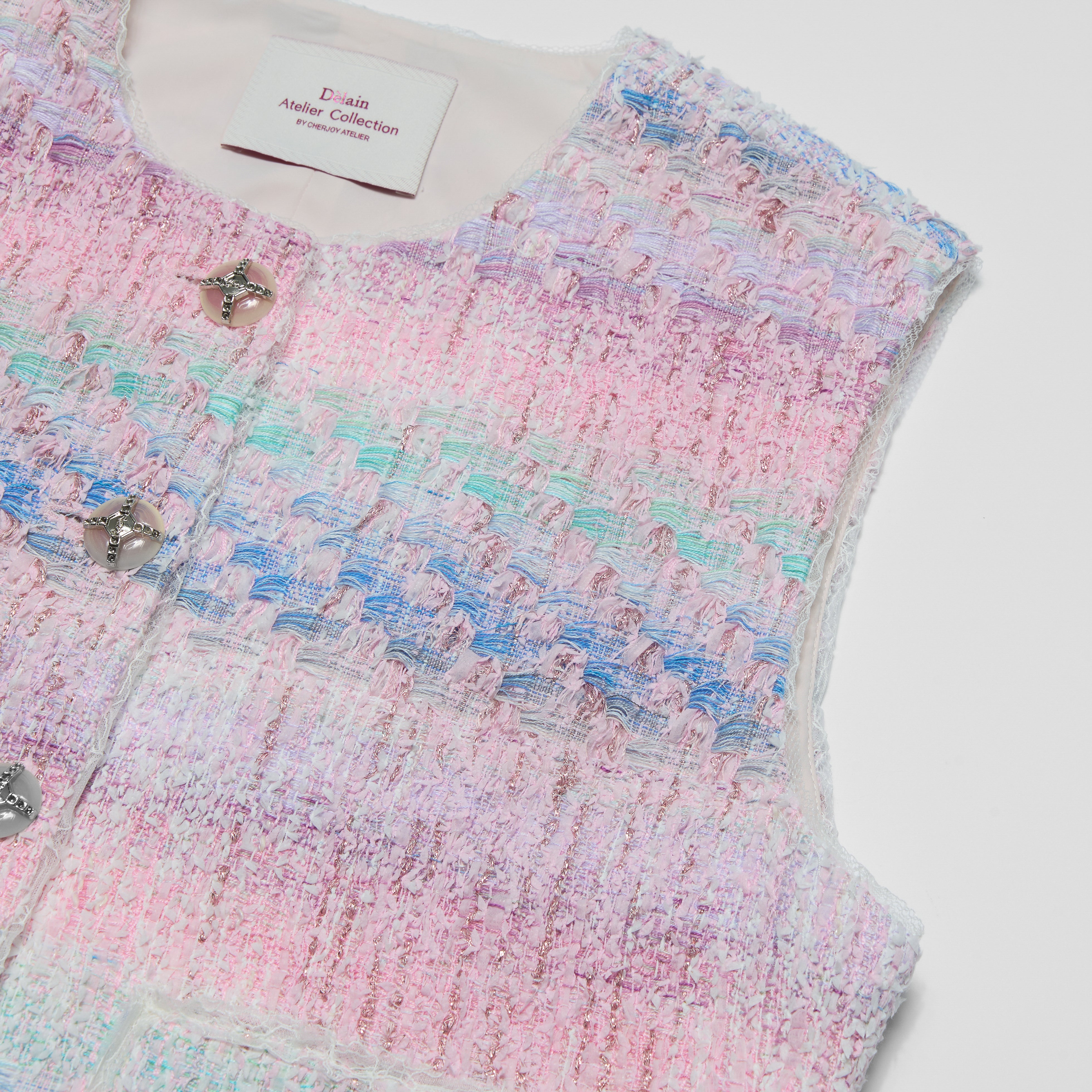 “Brunch at Ritz”法國羽紗流蘇花呢中長款馬甲背心—Woven Éclat 織光流影