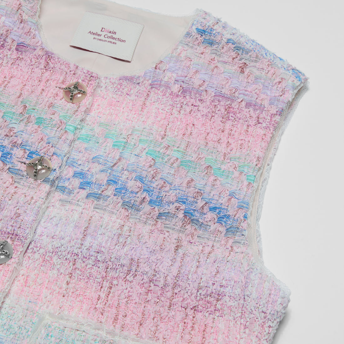 “Brunch at Ritz”法國羽紗流蘇花呢中長款馬甲背心—Woven Éclat 織光流影