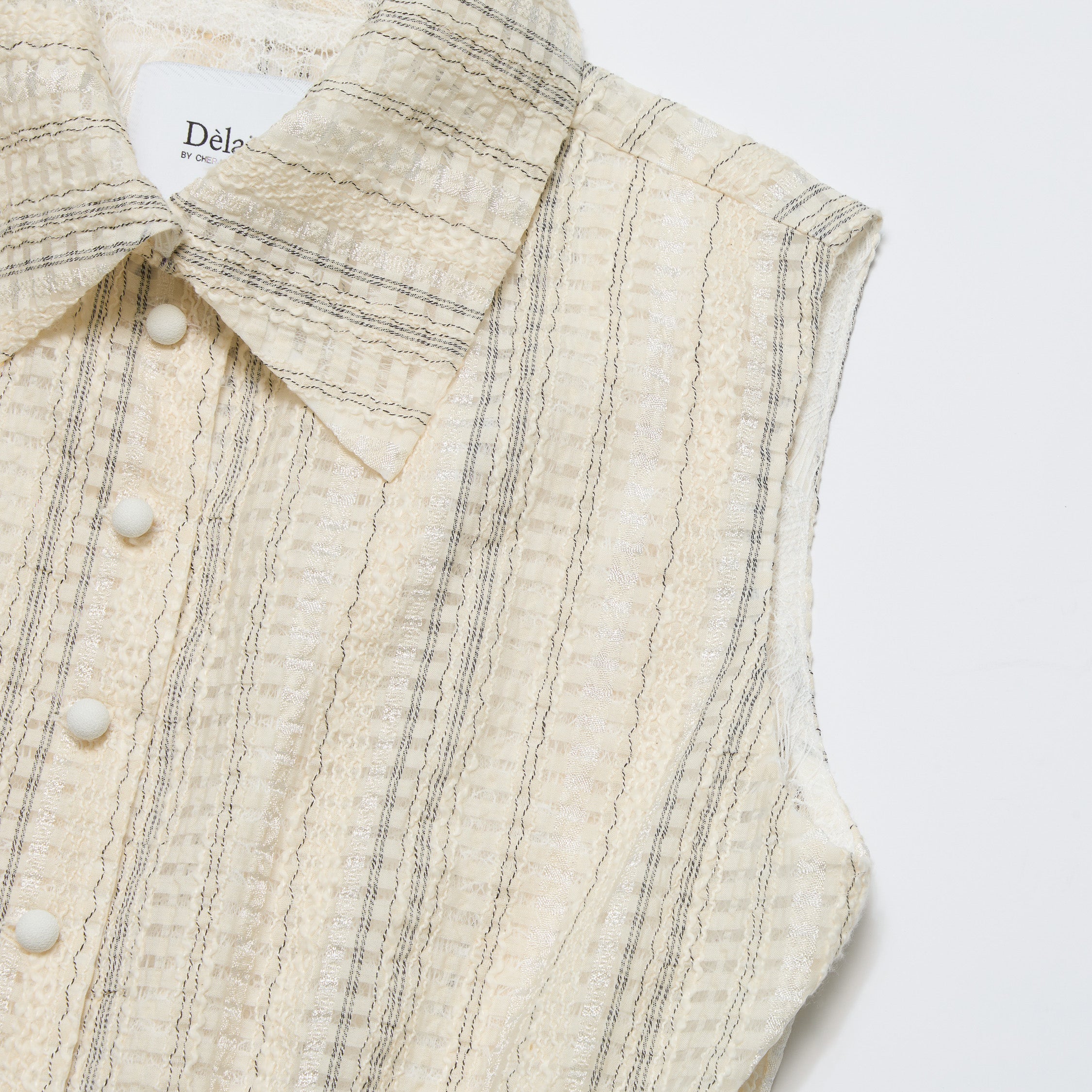 “Weekend at Monaco”義大利棉紡格織透蕾絲紗狩獵收腰馬甲背心— Stone Veil 石紗微影