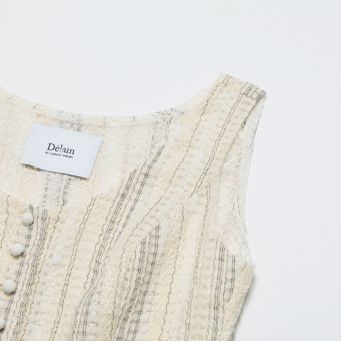 “Weekend at Monaco”義大利棉紡格織透紗蕾絲馬甲背心— Stone Veil 石紗微影
