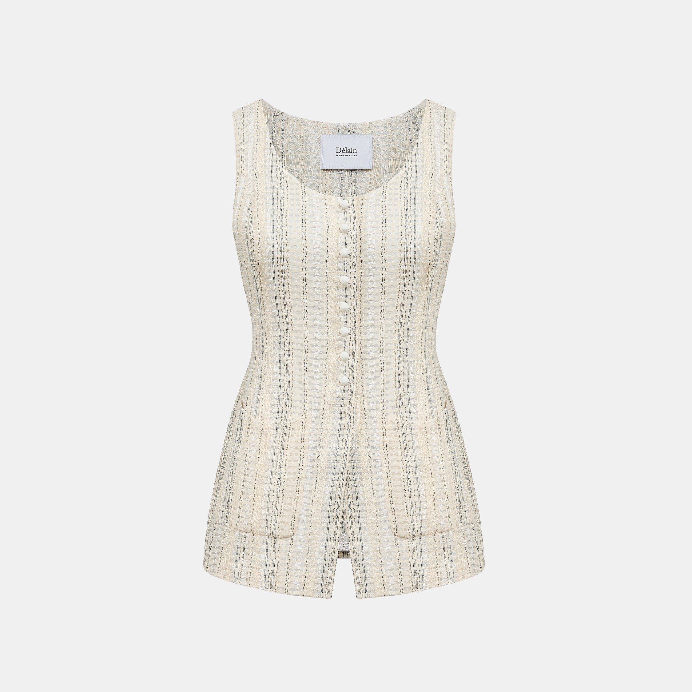 “Weekend at Monaco”義大利棉紡格織透紗蕾絲馬甲背心— Stone Veil 石紗微影