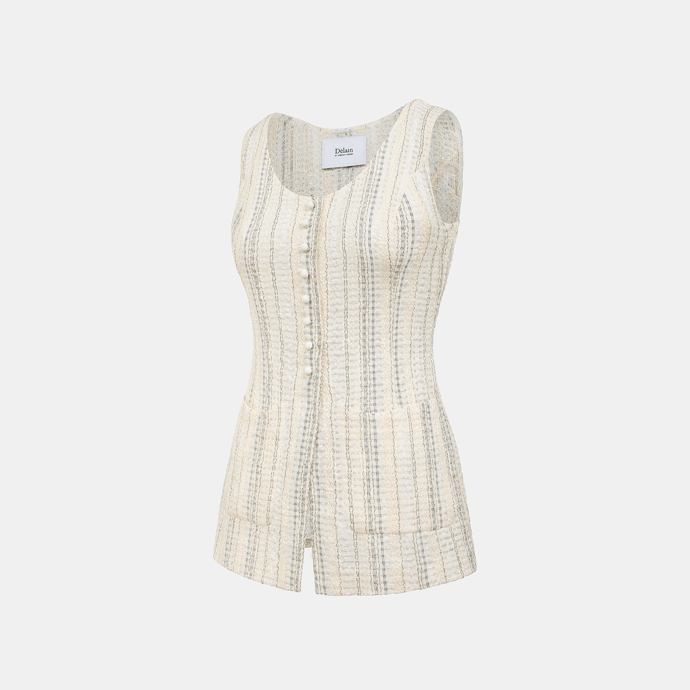 “Weekend at Monaco”義大利棉紡格織透紗蕾絲馬甲背心— Stone Veil 石紗微影