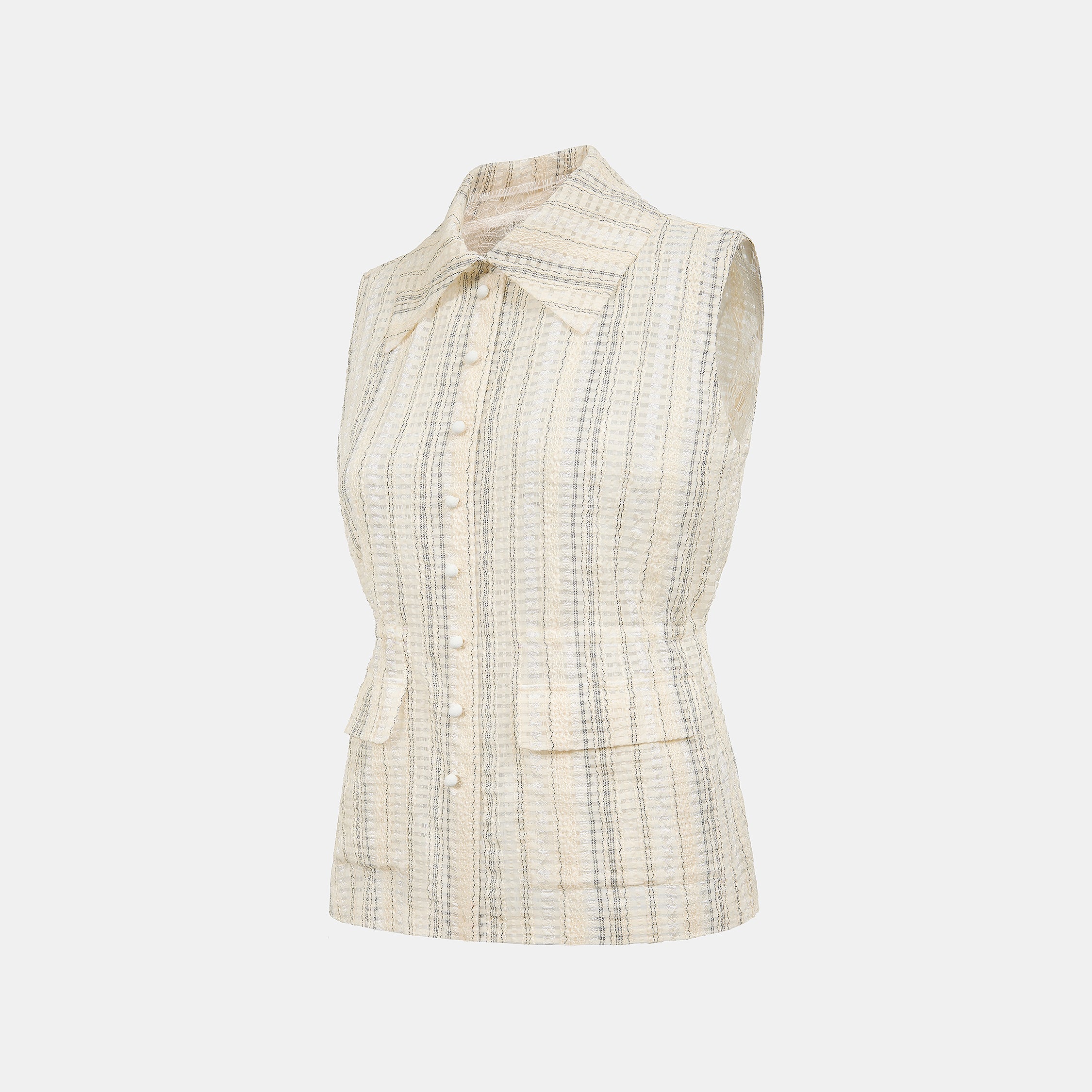 “Weekend at Monaco”義大利棉紡格織透蕾絲紗狩獵收腰馬甲背心— Stone Veil 石紗微影