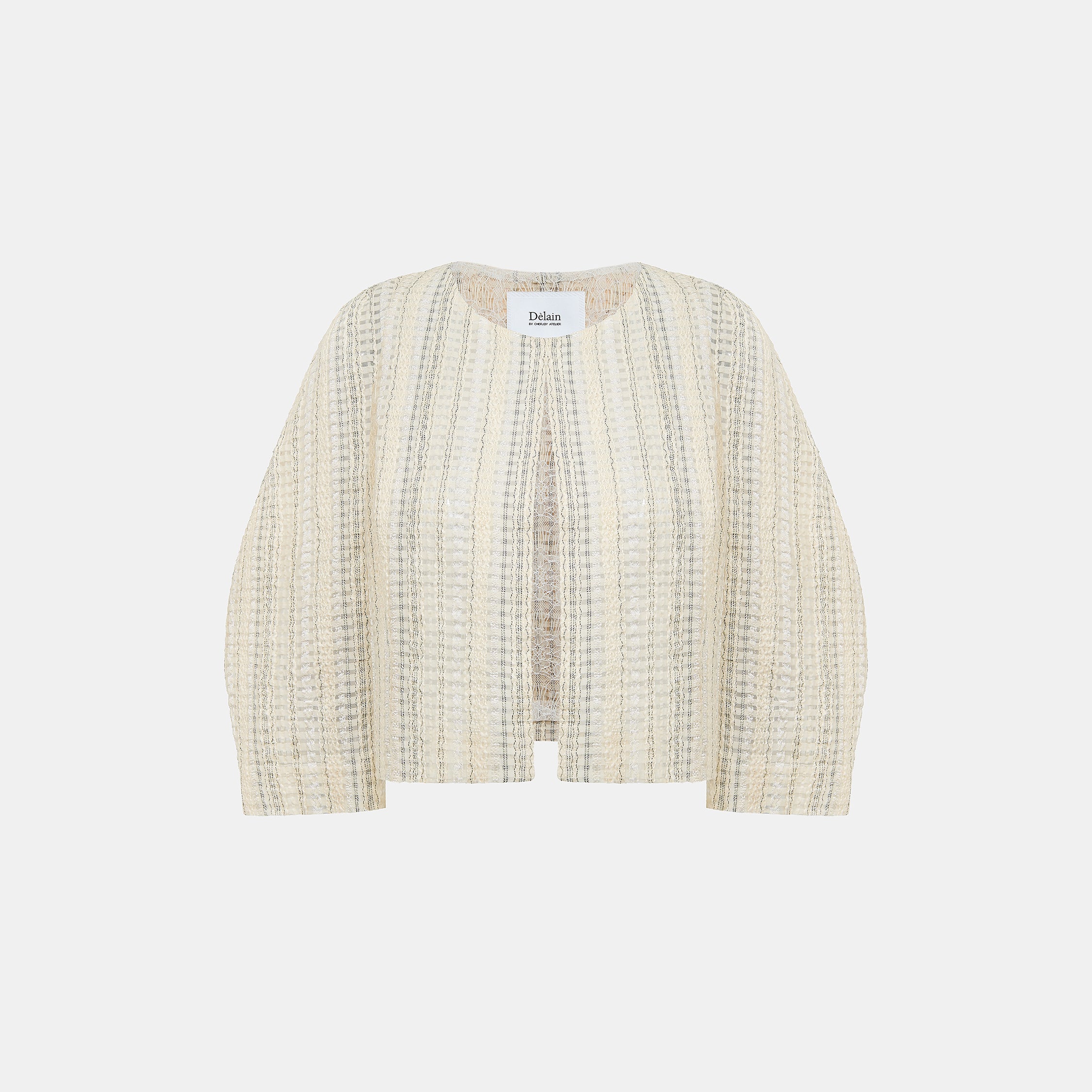 “Weekend at Monaco”義大利棉紡格織透紗蕾絲五分袖短版外套— Stone Veil 石紗微影