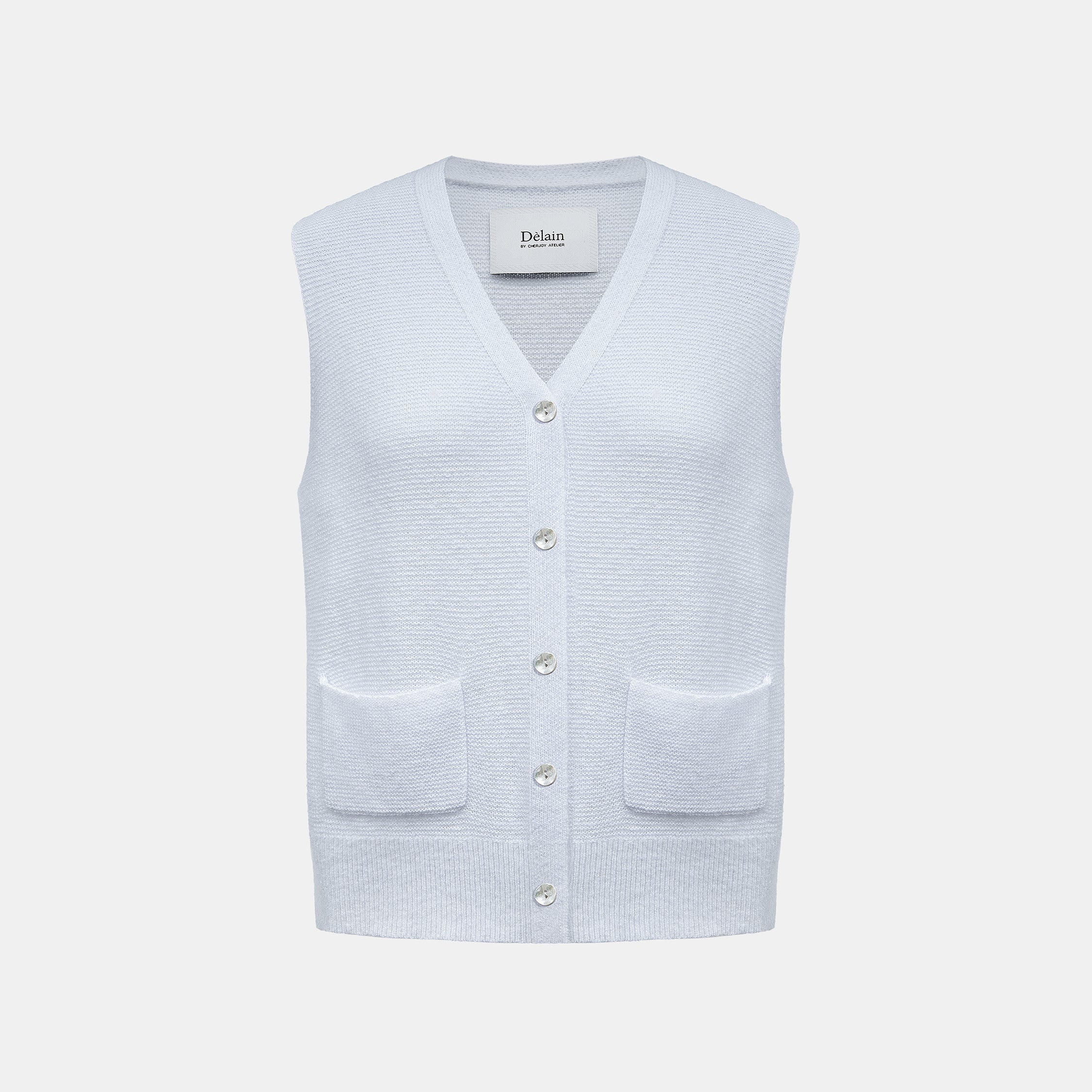 Spring Diary” Silk Cashmere真絲兩件式背心針織上衣—Azure Glow藍霧輕光