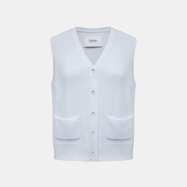 Spring Diary” Silk Cashmere真絲兩件式背心針織上衣—Azure Glow藍霧輕光