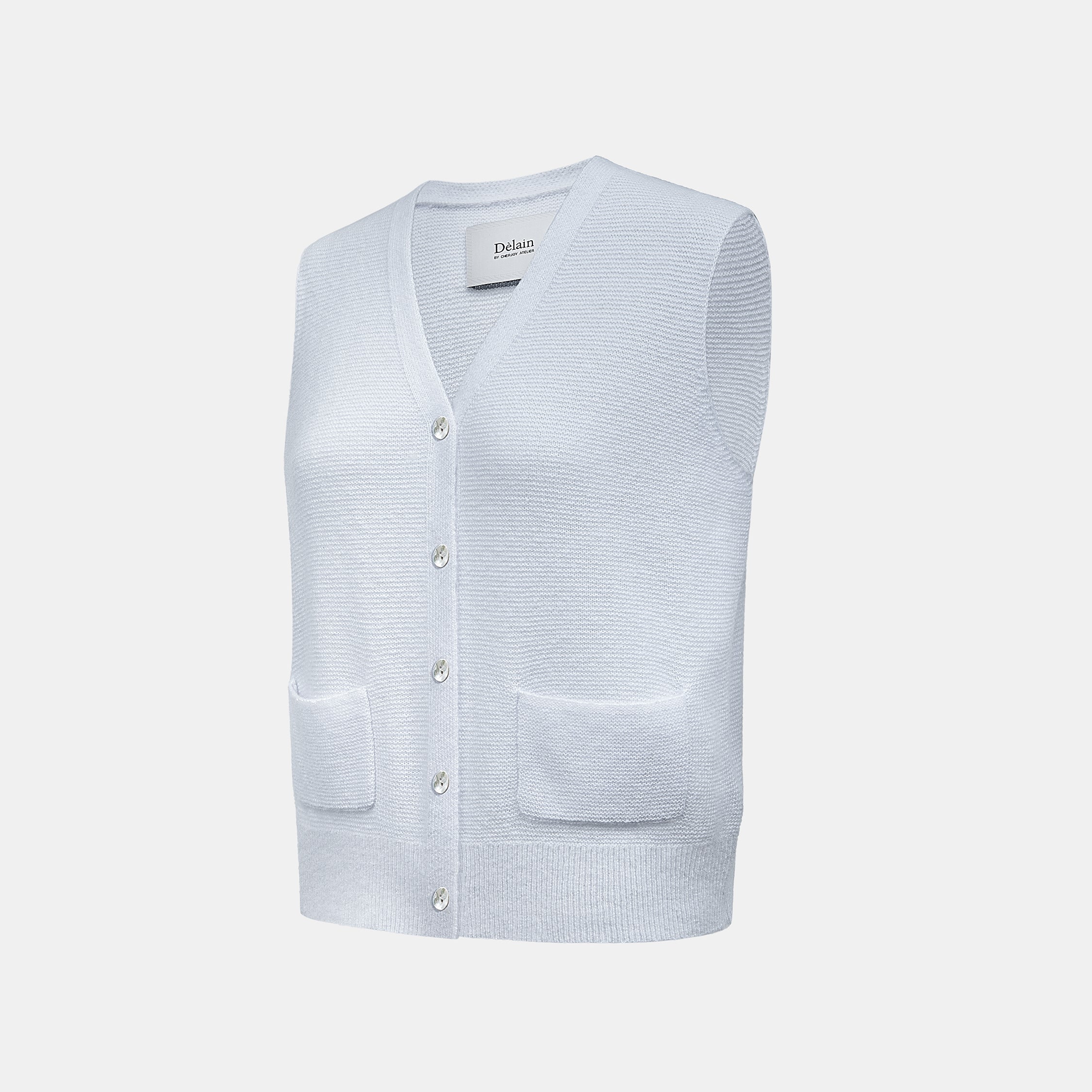 Spring Diary” Silk Cashmere真絲兩件式背心針織上衣—Azure Glow藍霧輕光