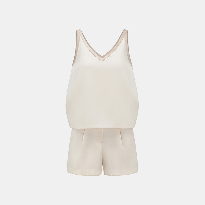 "Weekend at Monaco." 重磅緞面拼接工藝背心 — Ivory