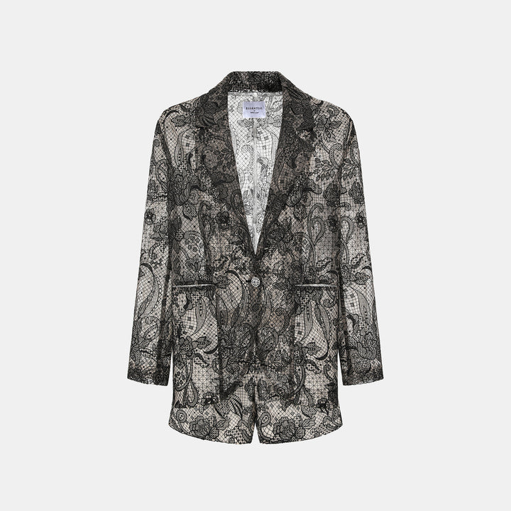 “Weekend At Monaco."鏤雕浮紋織花蕾絲oversized西裝外套—Velvet Noir絲絨夜