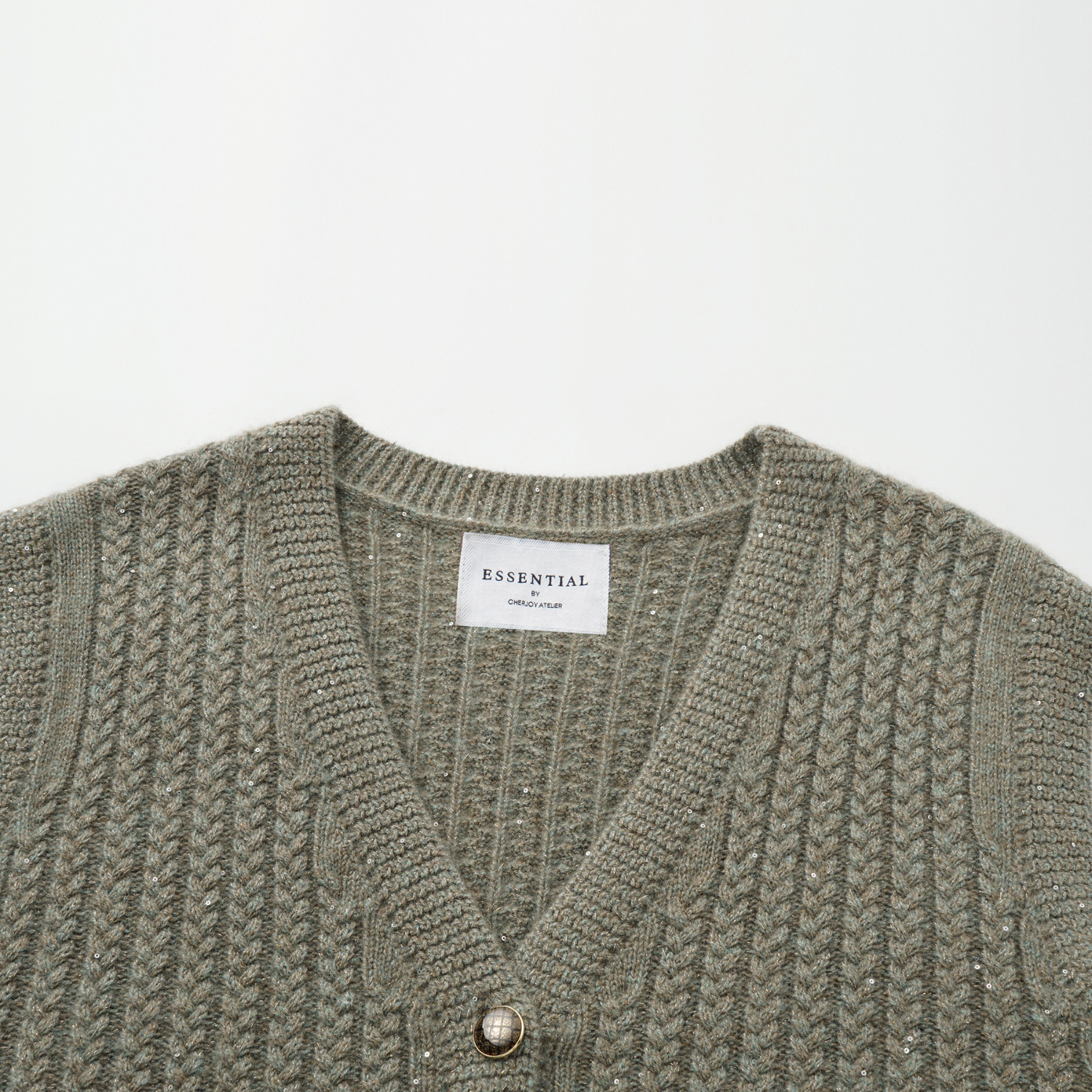 “Autumn Diary” 100% Cashmere 立體細麻花星點亮片針織背心—Silver Birch銀樺霧林