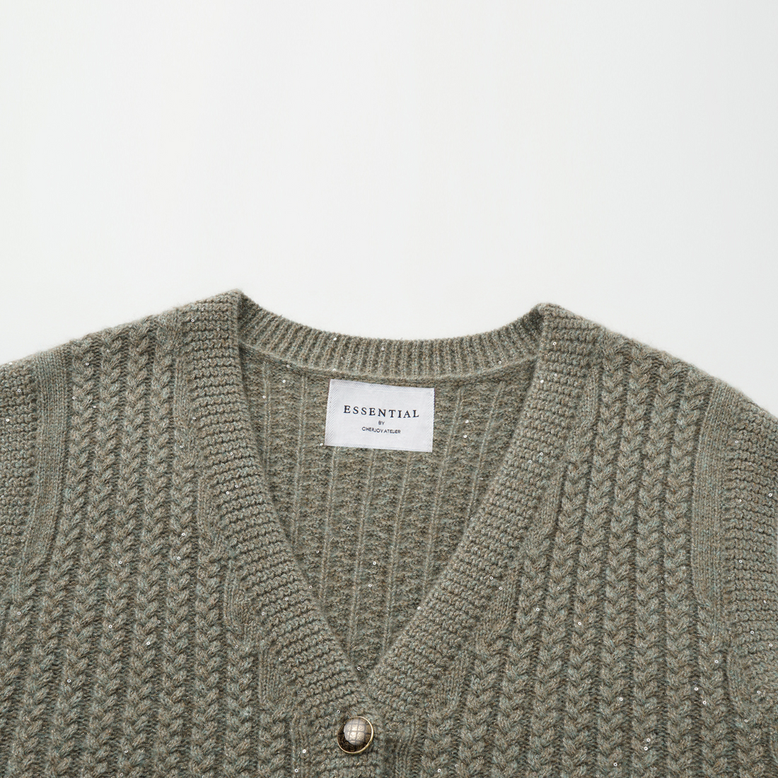 “Autumn Diary” 100% Cashmere 立體細麻花星點亮片針織背心—Silver Birch銀樺霧林