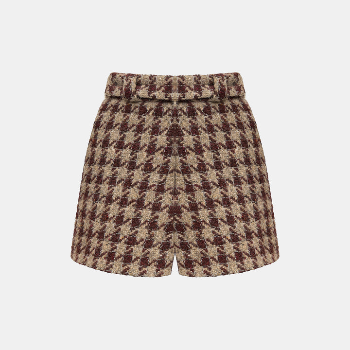 "Sloane Ave."義大利頂級羊毛縷金格織千鳥格花呢短褲—Palazzo Pour舊城暖夜