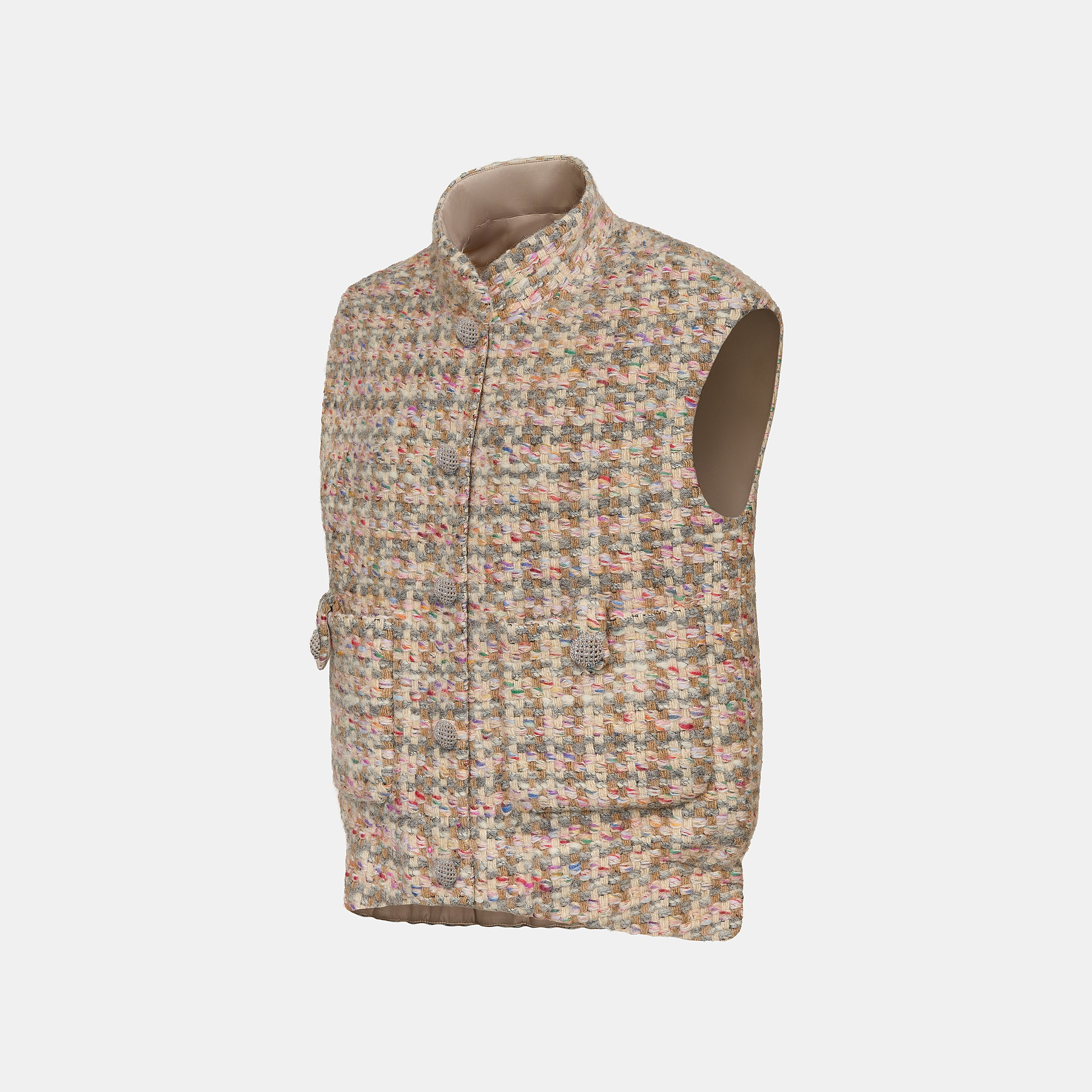 "Chelsea Citywalk."義大利頂級初剪羊毛蓬絨Oversized花呢背心—Candy Confetti棉花彩糖